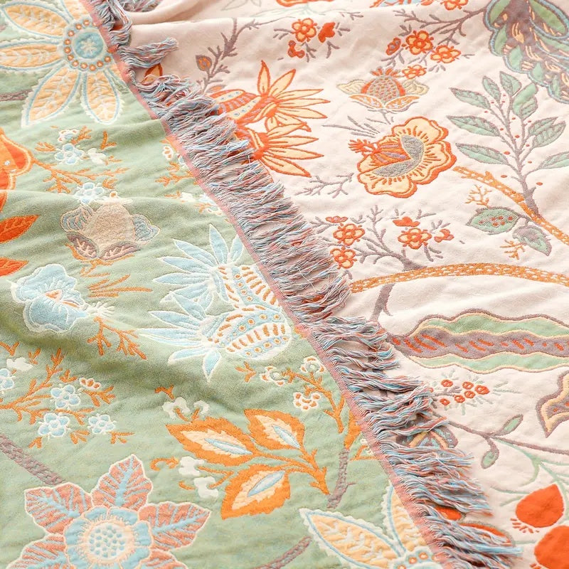 Rustic Bohemian Floral Throw Blanket | 100% Cotton Floral Throw Blanket