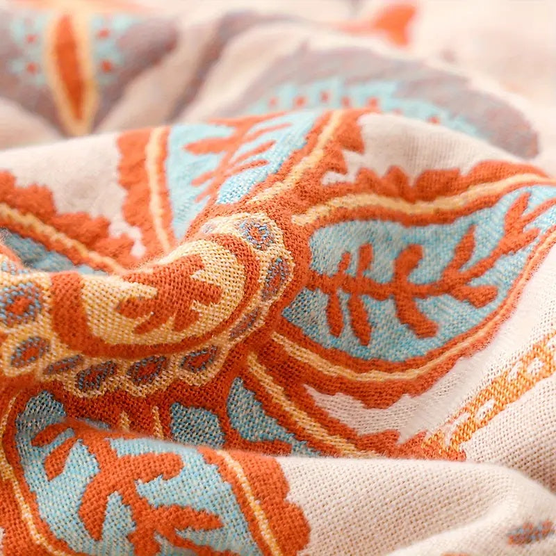 Rustic Bohemian Floral Throw Blanket | 100% Cotton Floral Throw Blanket