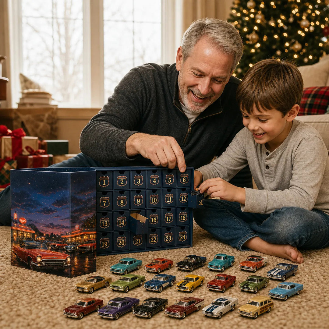 🚗 Calendario dell’Avvento Auto Americane Classiche – 24 Modellini Vintage 🎄