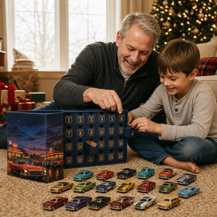 🚗 Calendario dell’Avvento Auto Americane Classiche – 24 Modellini Vintage 🎄