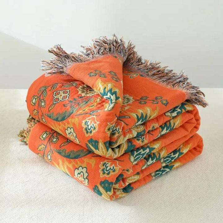 Coperta decorativa reversibile in cotone color calendula