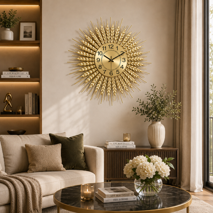 Refined Gold Sunburst Design Wall Clock