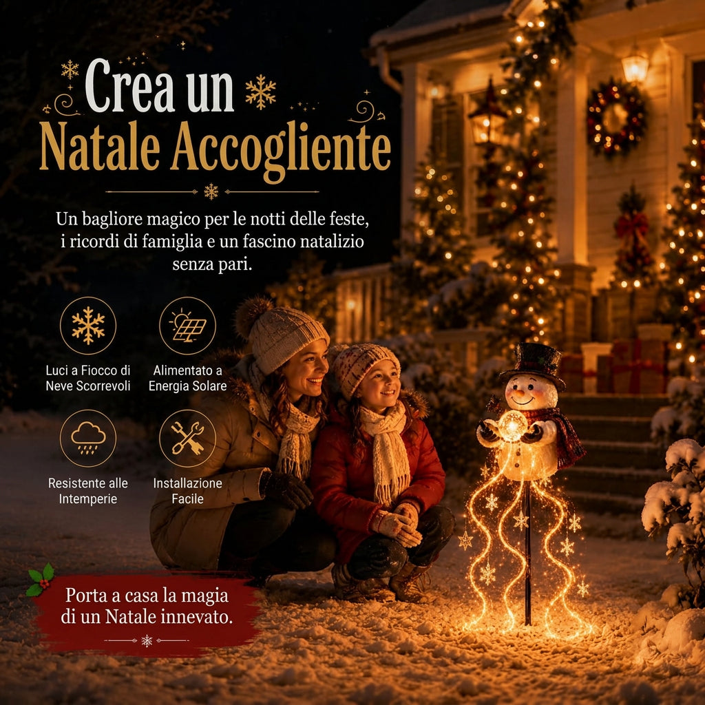 🎄 Snowman Magic Fountain™ – Lampada da giardino LED con effetto fiocchi di neve scintillanti ❄️