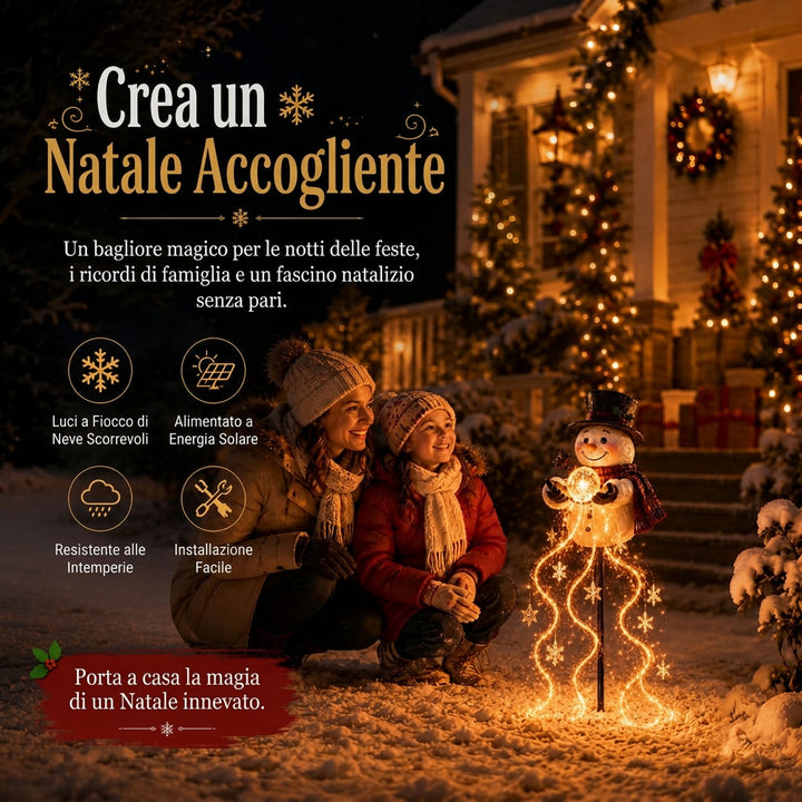 🎄 Snowman Magic Fountain™ – Lampada da giardino LED con effetto fiocchi di neve scintillanti ❄️
