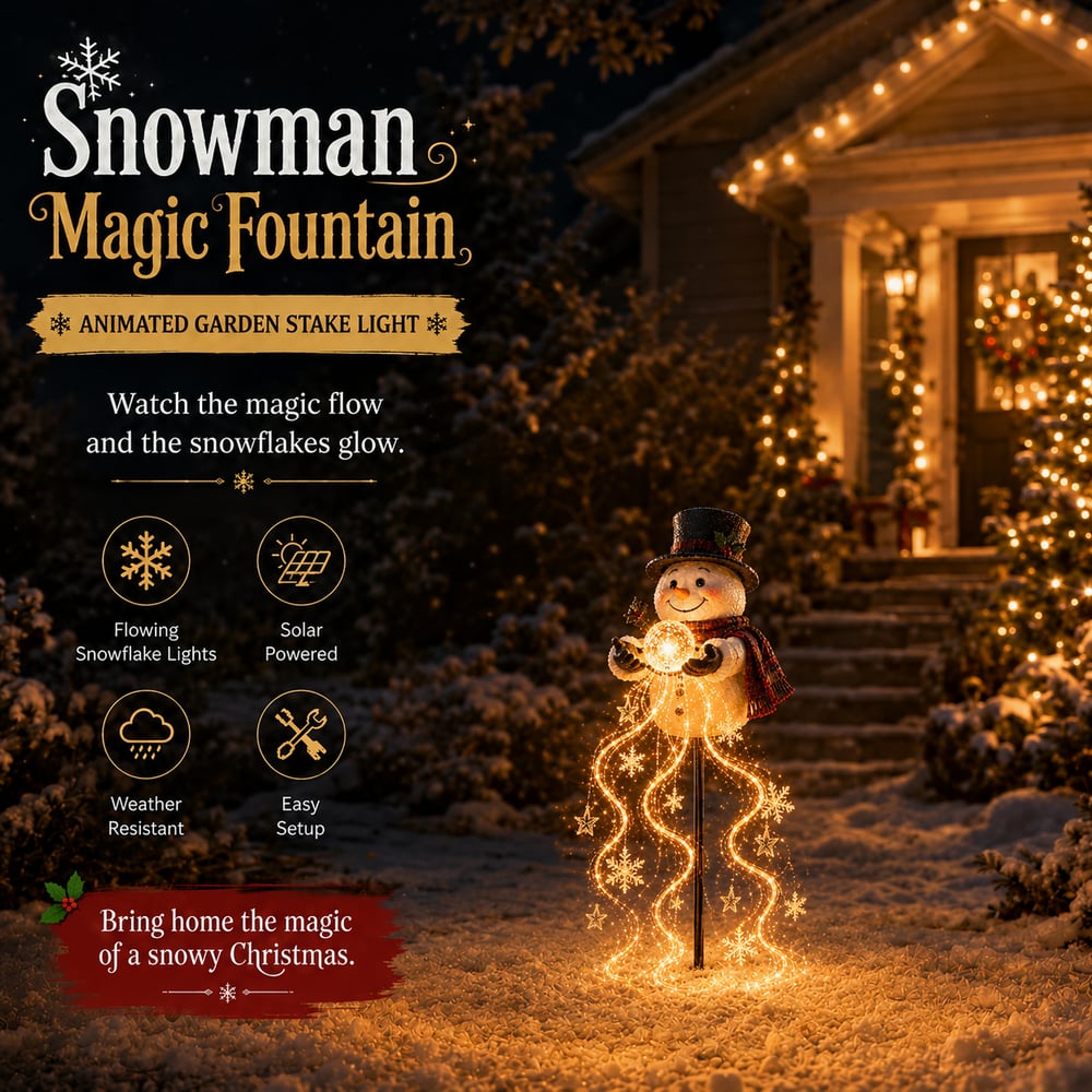 🎄 Snowman Magic Fountain™ – Lampada da giardino LED con effetto fiocchi di neve scintillanti ❄️