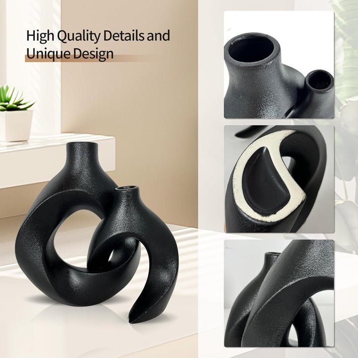 Set di 2 vasi in ceramica nera