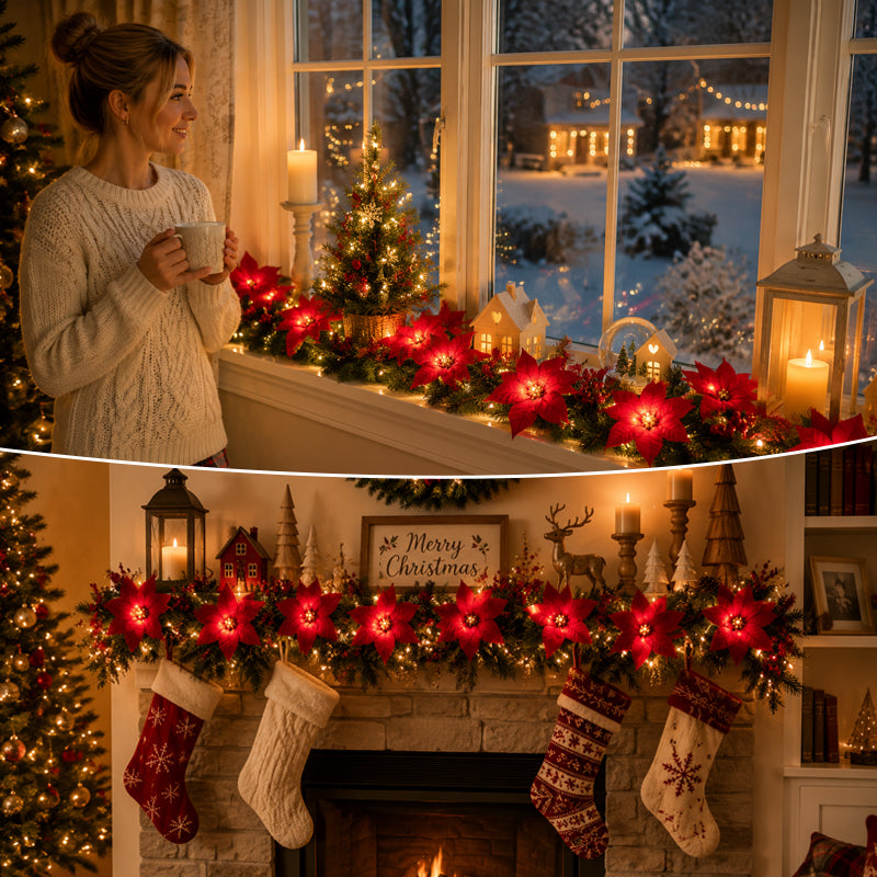 🌺 Velvet Flowers, Holly Berries & Warm Lights