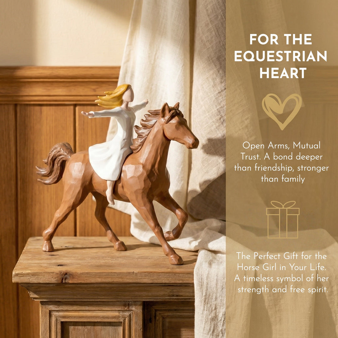 Handmade Resin Girl Riding Horse Figurine
