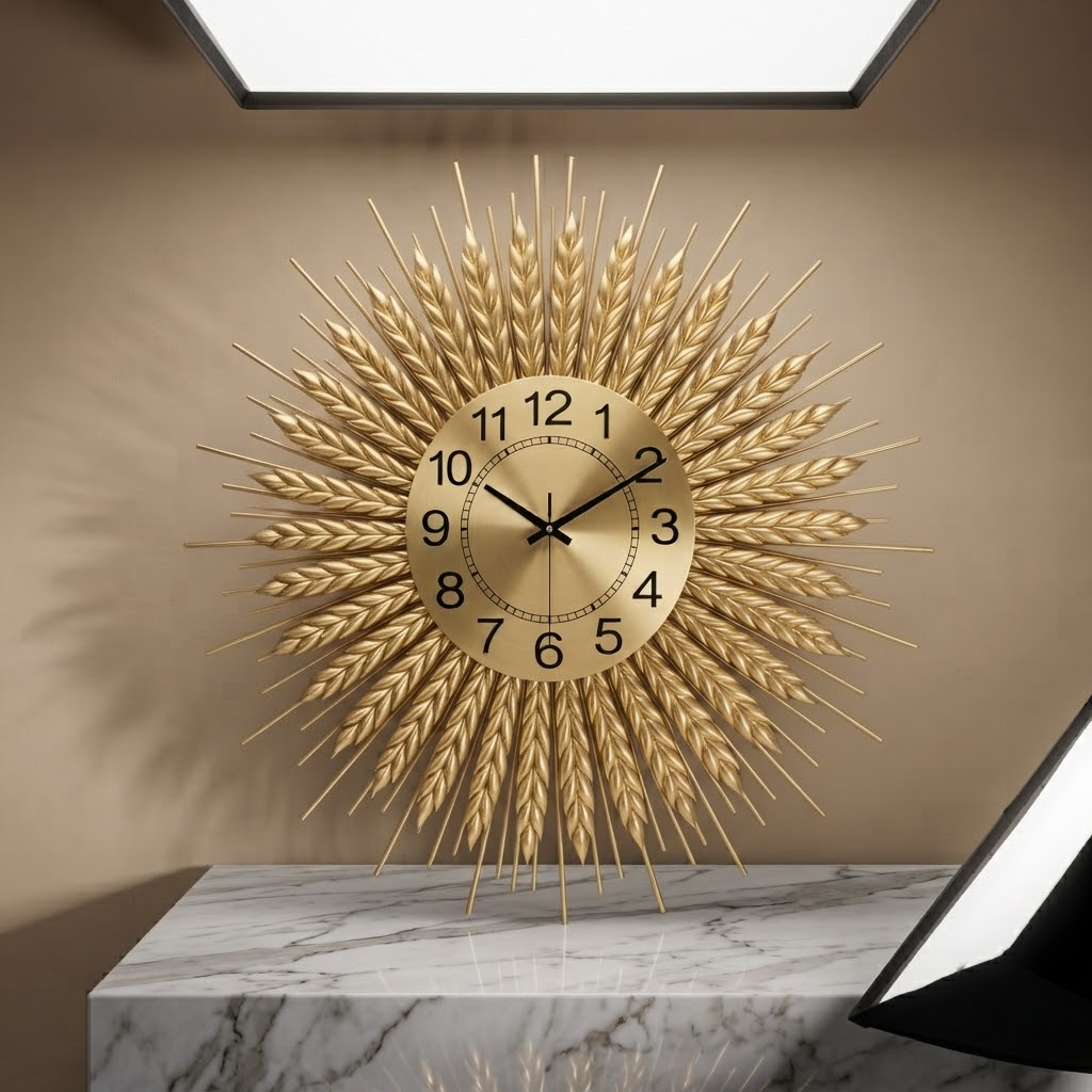 Refined Gold Sunburst Design Wall Clock
