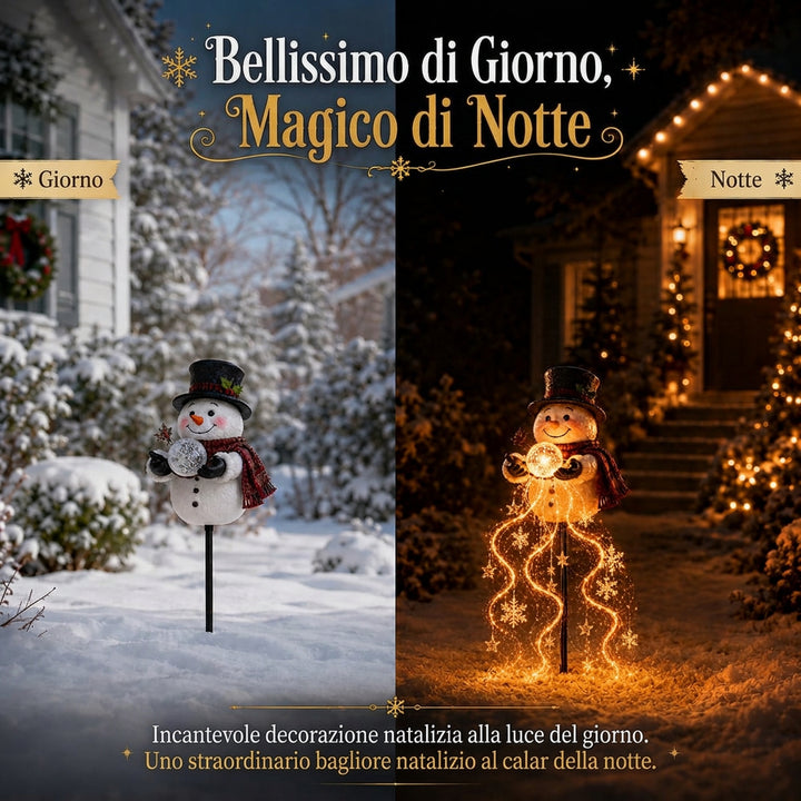 🎄 Snowman Magic Fountain™ – Lampada da giardino LED con effetto fiocchi di neve scintillanti ❄️