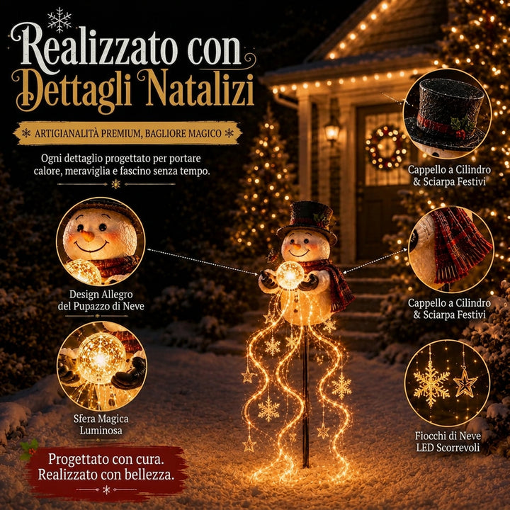 🎄 Snowman Magic Fountain™ – Lampada da giardino LED con effetto fiocchi di neve scintillanti ❄️