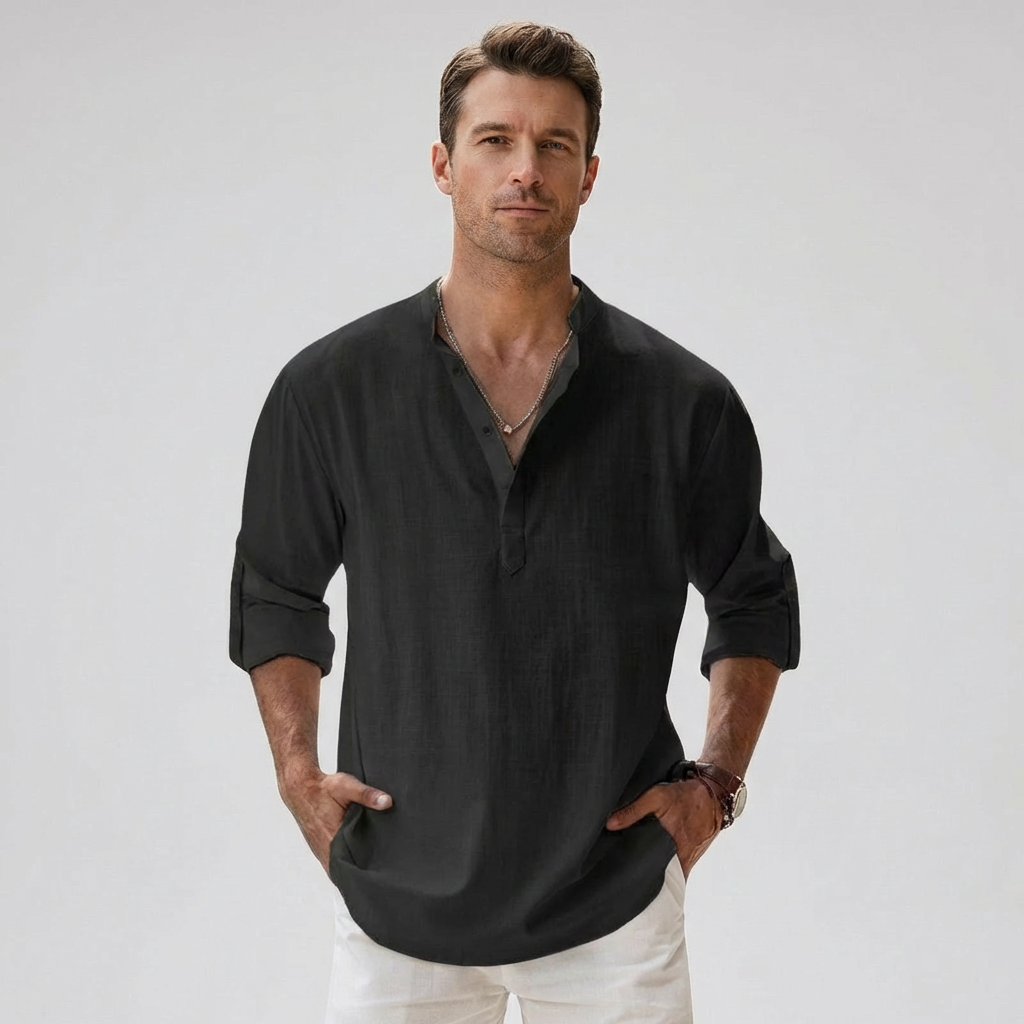 Louis | Chemise Henley en mélange de lin respirant pour homme
