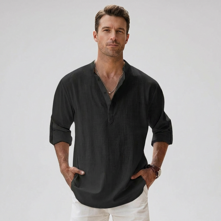 Louis | Chemise Henley en mélange de lin respirant pour homme