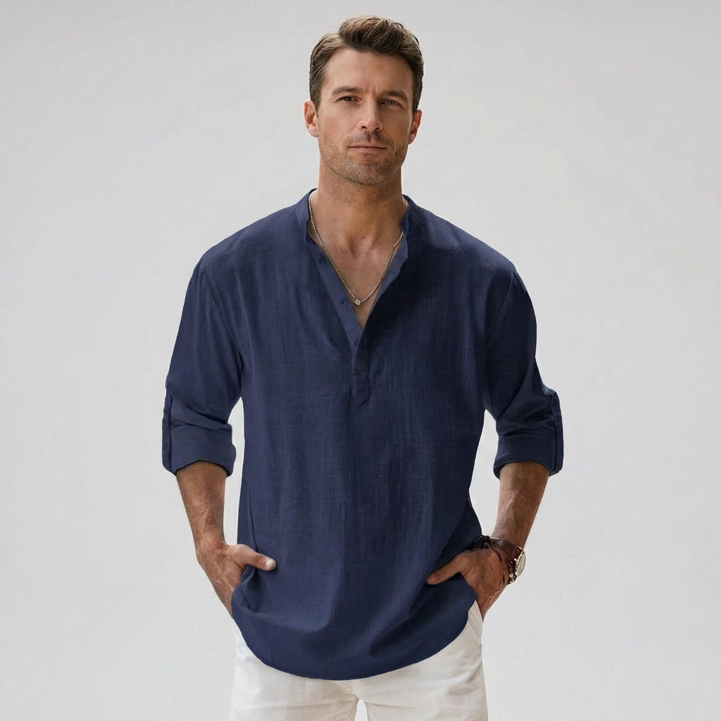 Louis | Chemise Henley en mélange de lin respirant pour homme