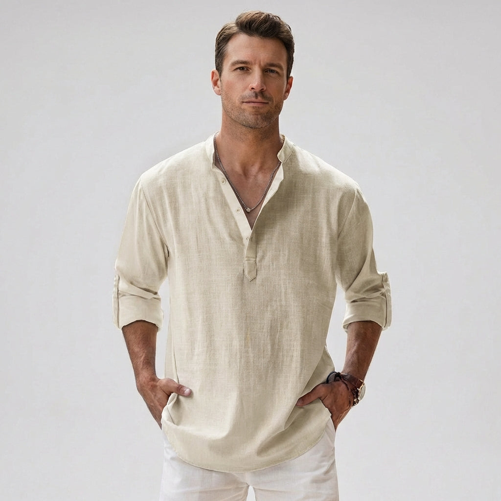 Louis | Chemise Henley en mélange de lin respirant pour homme