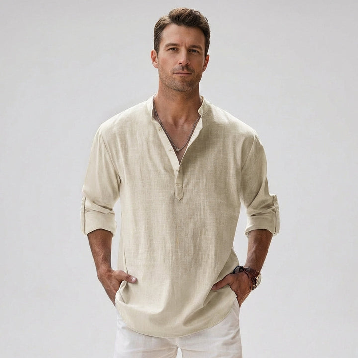 Louis | Chemise Henley en mélange de lin respirant pour homme