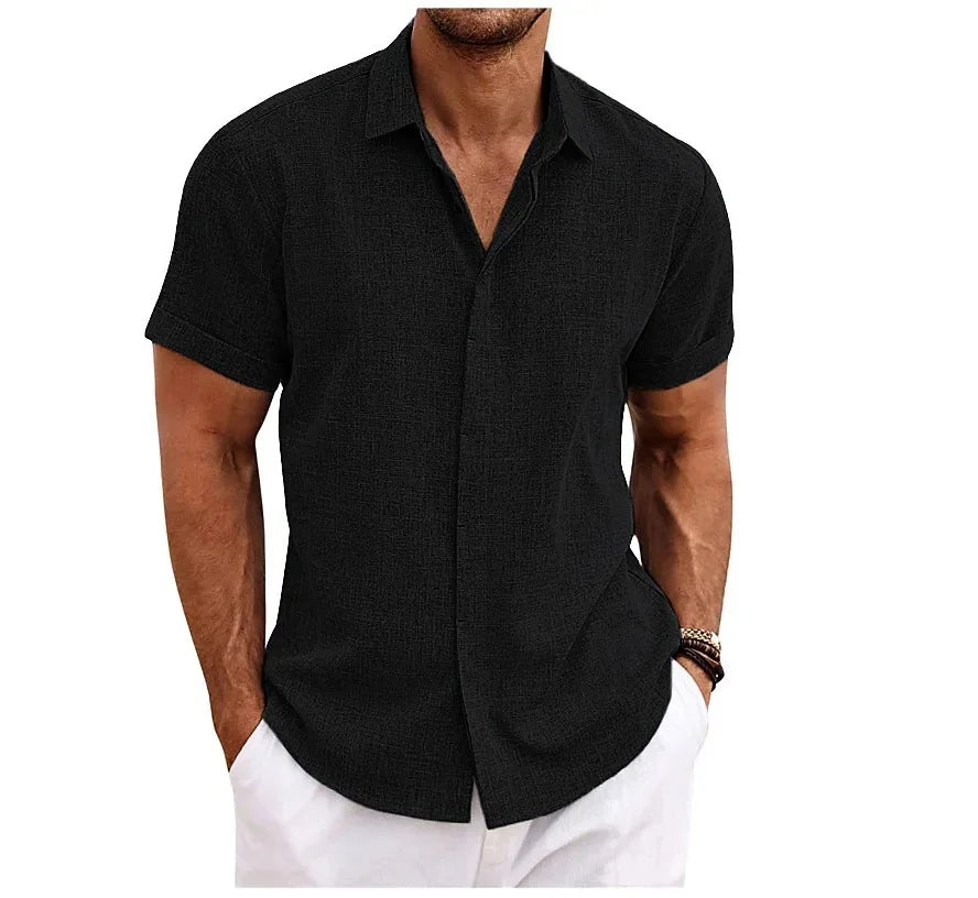 Chemise à manches courtes en coton et lin respirants pour homme